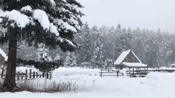 之所三间卧室,和一个观景客厅窗外是只在童话世界才能见到的雪景围炉