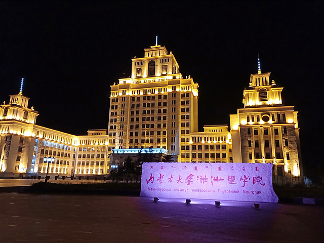 "婚礼宫夜景-正面。再来一波夜景，有句话说的好：上有天堂 下有苏杭，不如满洲里金碧辉煌！山丘上拍夜景_满洲里婚礼宫"的评论图片