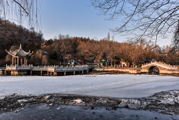 "在公园南边的脚下一处可以看到非常漂亮的小池子，冬季时候整个池子的水被冻结了，只有少量融化的水形..._红山公园"的评论图片