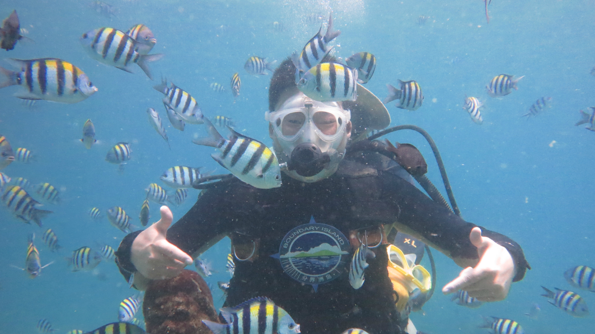 戴着浮潜面罩的女孩和珊瑚礁里的鱼一起潜水照片摄影图片_ID:165267085-Veer图库