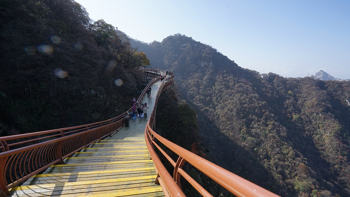 "少华山的山腰步道连着玻璃栈道整体来看非常像一条巨龙盘绕于山岭，很漂亮。人性化栈道，不都是玻璃的。蜿蜒_少华山玻璃栈道"的评论图片