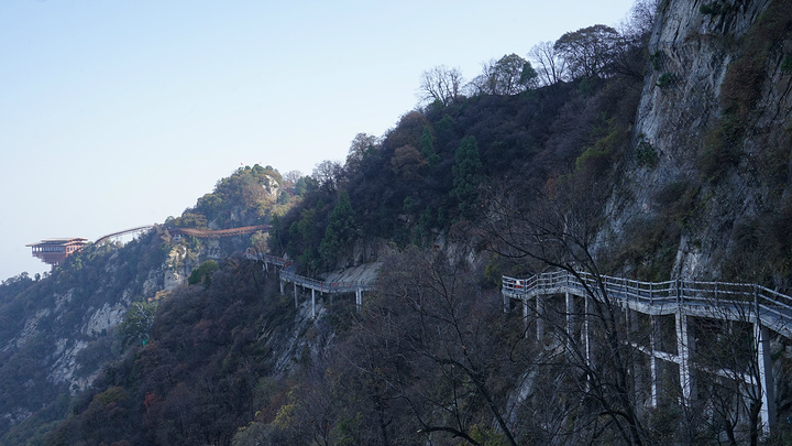 "少华山的山腰步道连着玻璃栈道整体来看非常像一条巨龙盘绕于山岭，很漂亮。人性化栈道，不都是玻璃的。蜿蜒_少华山玻璃栈道"的评论图片