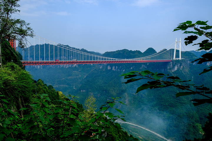 "...沿209国道，过了上矮寨景区的路口几百米就有个免费观景点，在这里就可以看见大桥的全景，非常壮观_矮寨大桥"的评论图片