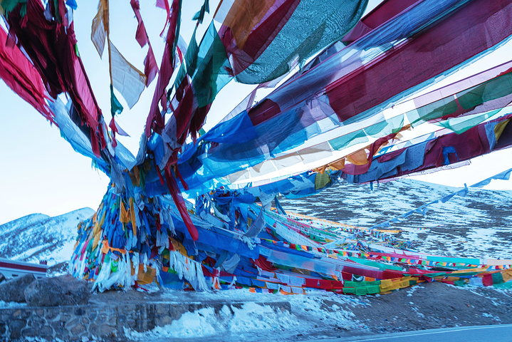 "这是来往的藏民跟游客们将内心对最亲最爱的亲人朋友们的祝福语言，写在经幡上，接到雪山之巅迎风飘摆..._米拉山口"的评论图片