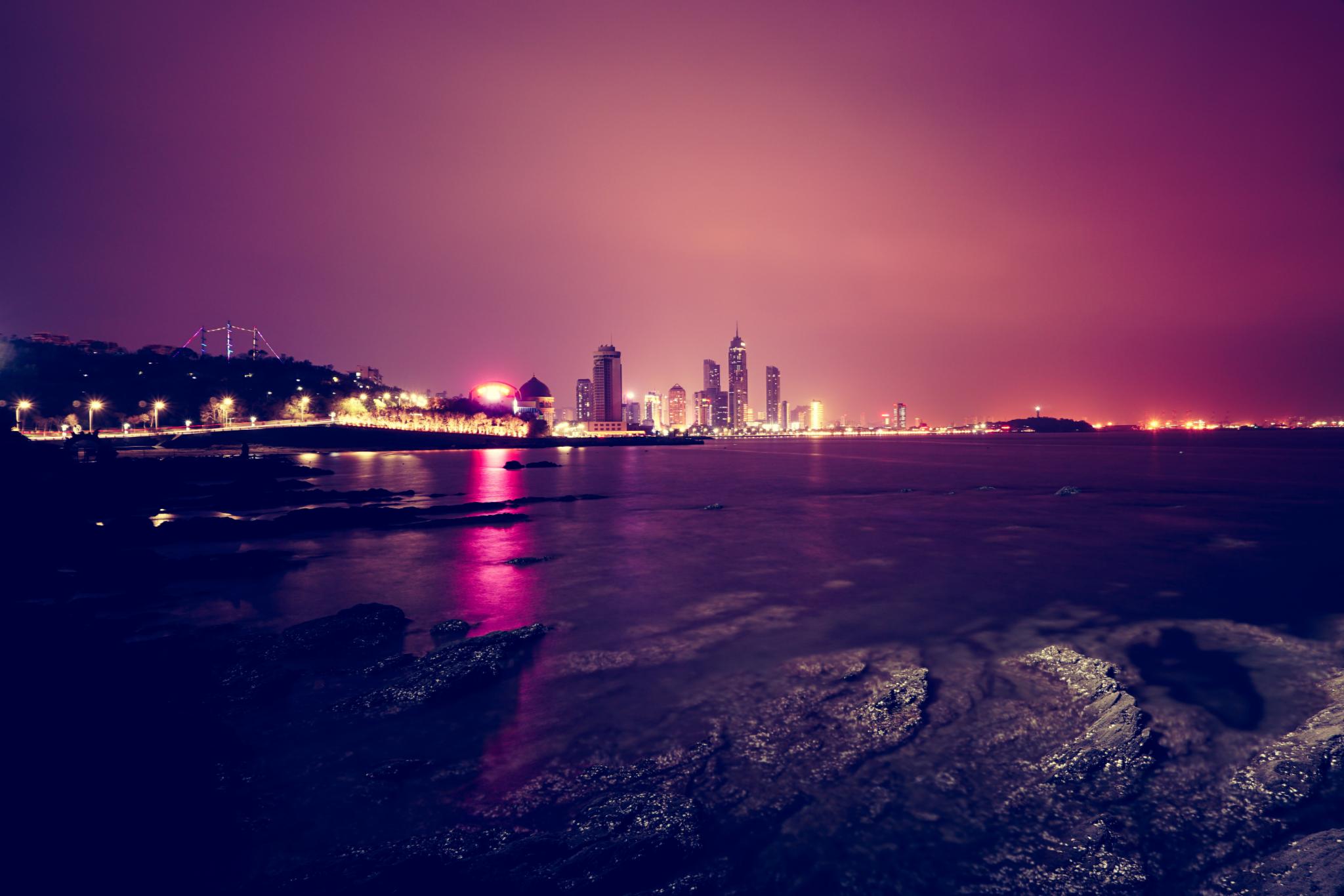 烟台月亮湾夜景图片