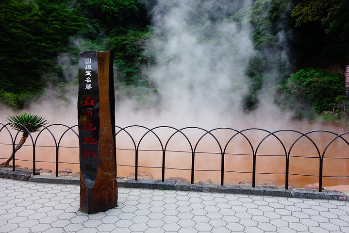 "血之池温泉位于略远的山林中。血之池地狱以“赤热泉”而闻名，是日本最古老的天然地狱_血之池地狱"的评论图片
