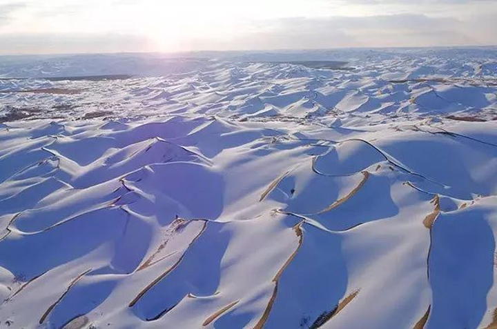 "也许，你可以矗立在沙丘上，聆听雪落下的声音，那一定很安静空灵，甚至几不可闻，不如北风来得飒飒_塔克拉玛干沙漠"的评论图片