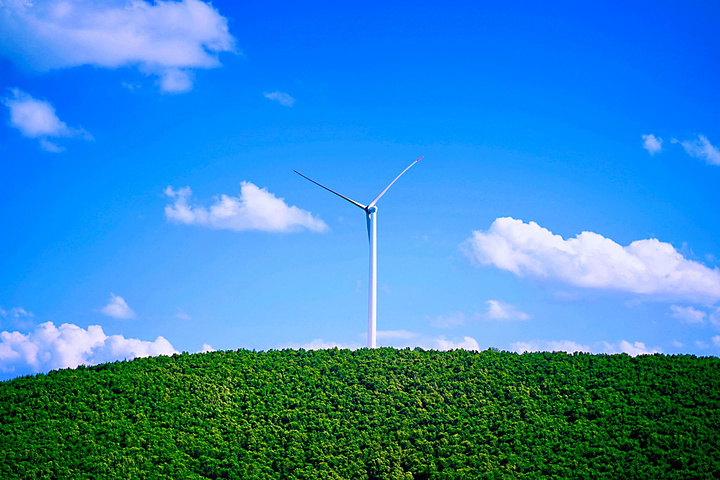 "...迭起的碧绿山峰，还有白色的风力发电风车，似乎描绘出了一幅最美丽的风景画，不得不感叹大自然的美好_神仙谷七彩森林"的评论图片