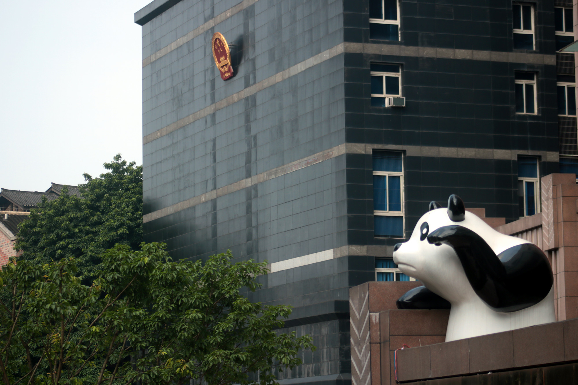 旁边这个大楼有国徽,不知是什么政府部门,不过敬礼熊猫很有趣.