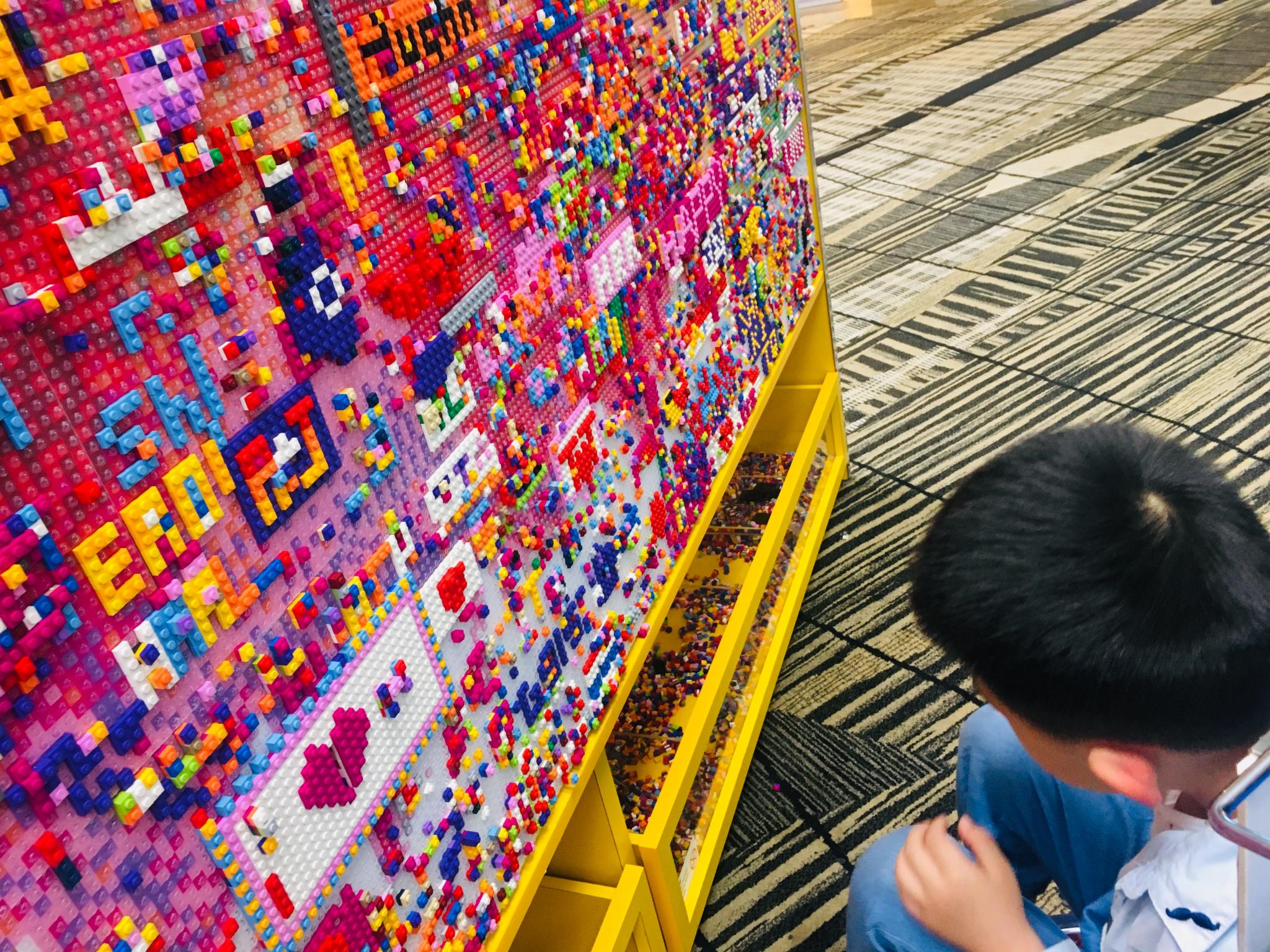 一堵很美的lego墙自己办理登机牌和行李拖运机器上可以选中文服务所以